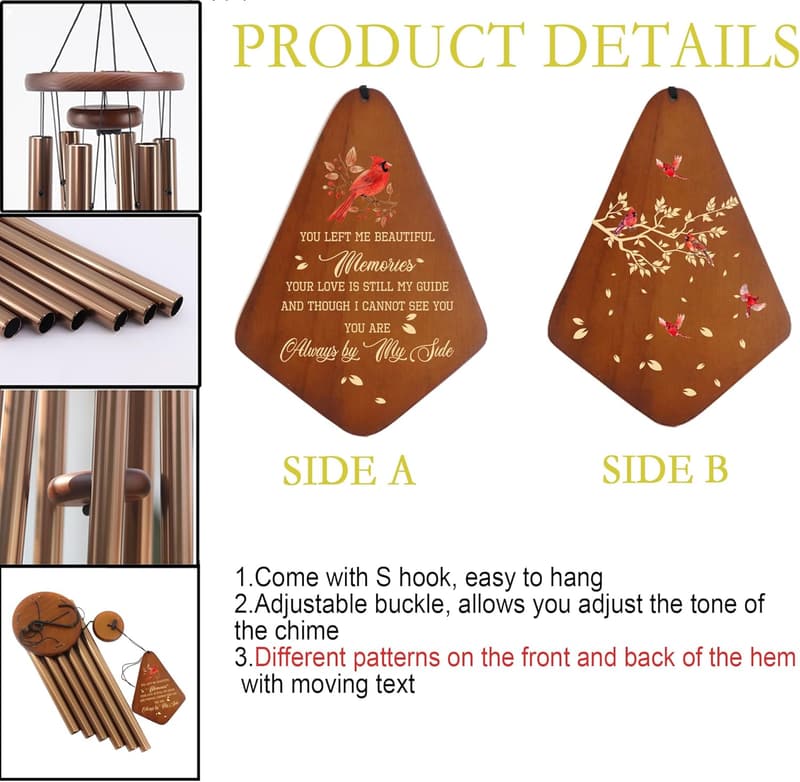 Cardinal Memorial Wind Chimes for Sympathy and Bereavement