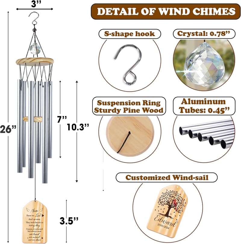 Personalized Cardinal Memorial Wind Chimes for Child Remembrance