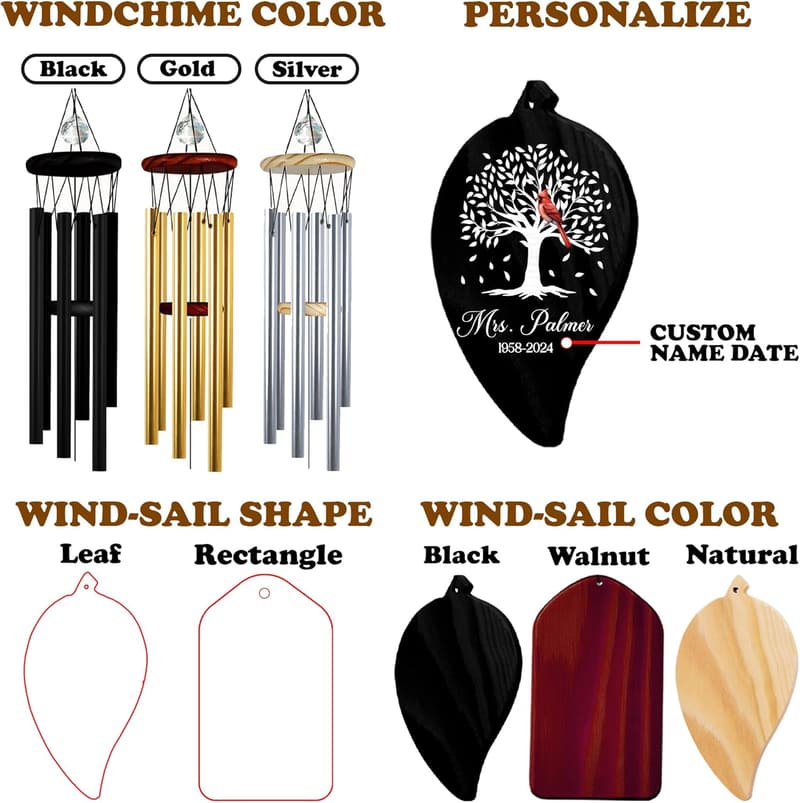 Personalized Cardinal Memorial Wind Chimes for Child Remembrance