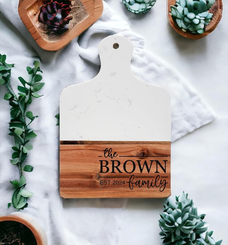 Personalized Marble & Wood Cutting Board with Handle