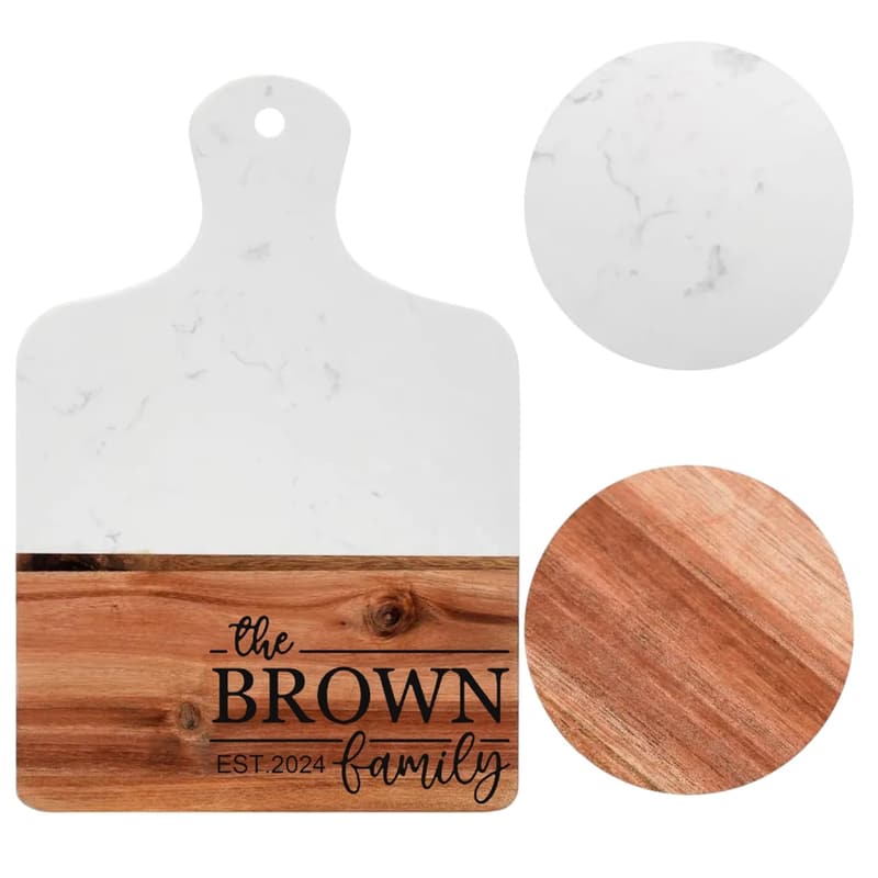 Personalized Marble & Wood Cutting Board with Handle