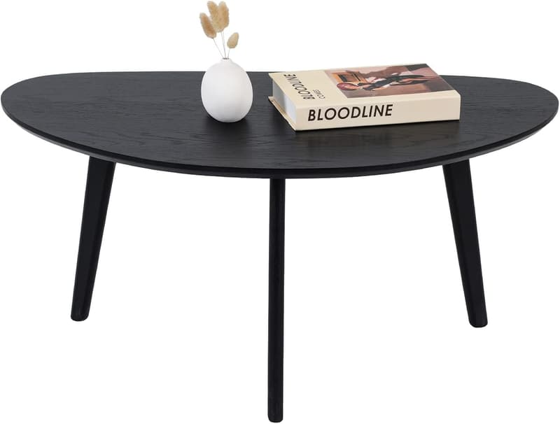 Modern Black Oval Coffee Table with Oak Legs for Small Spaces