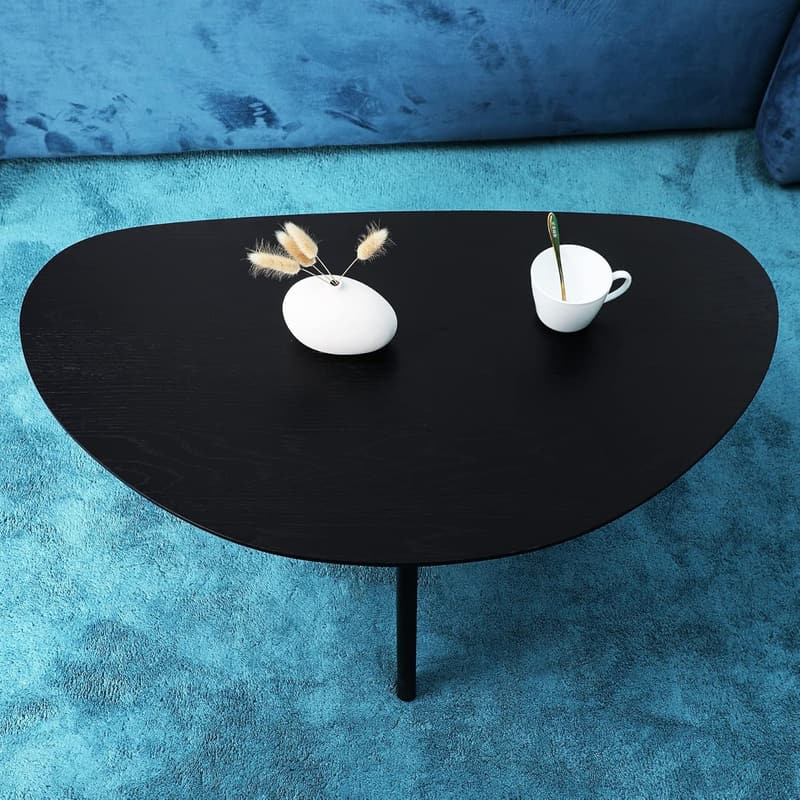 Modern Black Oval Coffee Table with Oak Legs for Small Spaces