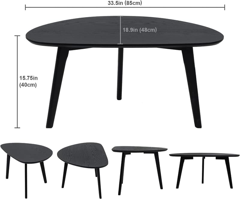 Modern Black Oval Coffee Table with Oak Legs for Small Spaces