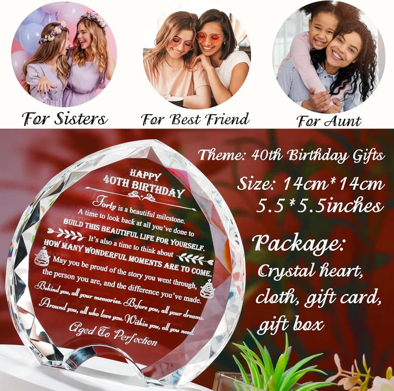 Personalized Crystal Heart Gift for 40th Birthday