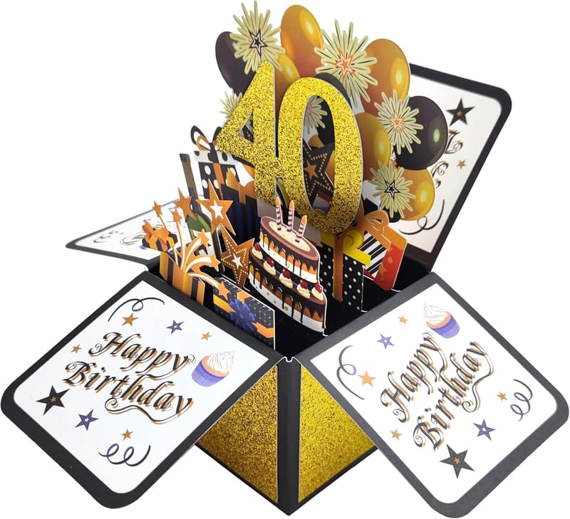 40th Birthday Glittery Gold Pop-Up Card with Envelope