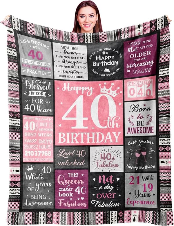 40th Birthday Blanket for Women, 60”x50”, Cozy Gift