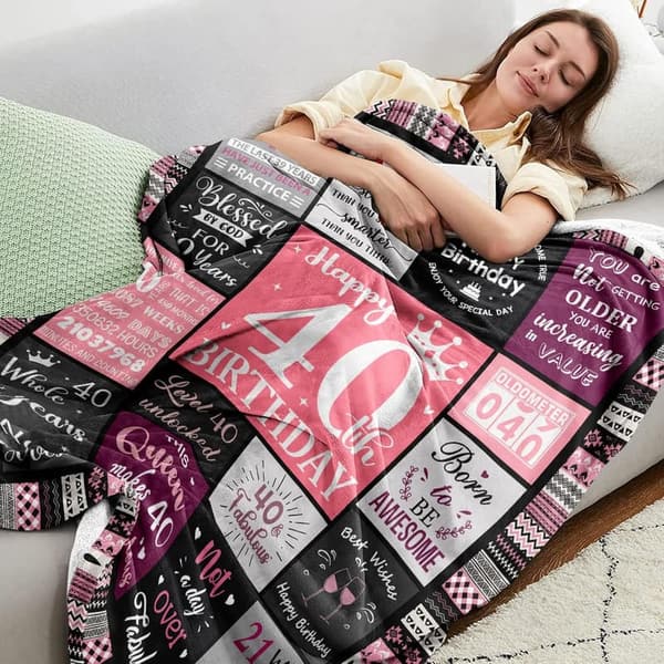 40th Birthday Blanket for Women, 60”x50”, Cozy Gift