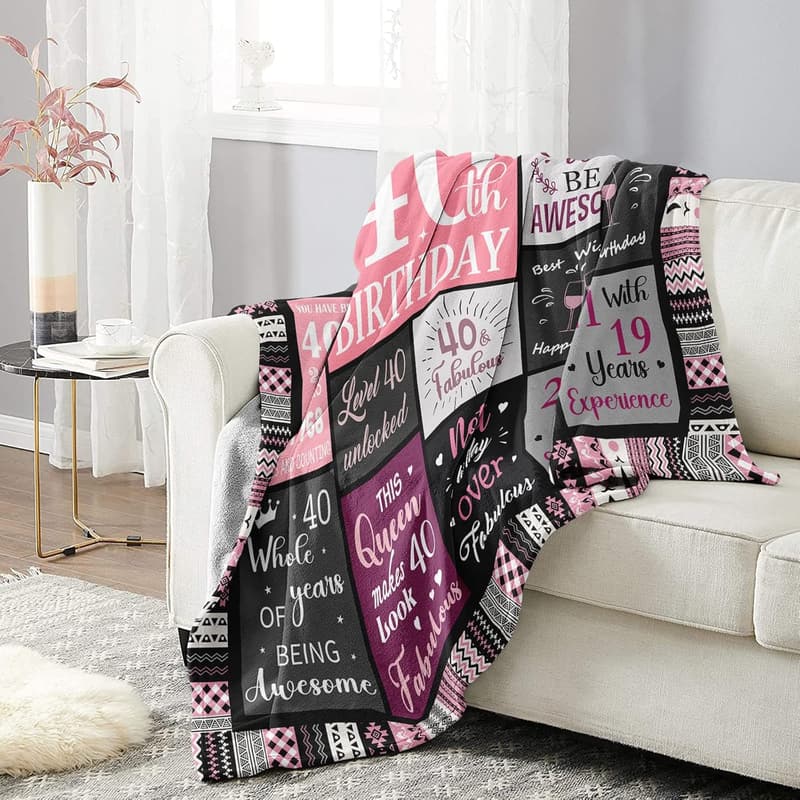 40th Birthday Blanket for Women, 60”x50”, Cozy Gift