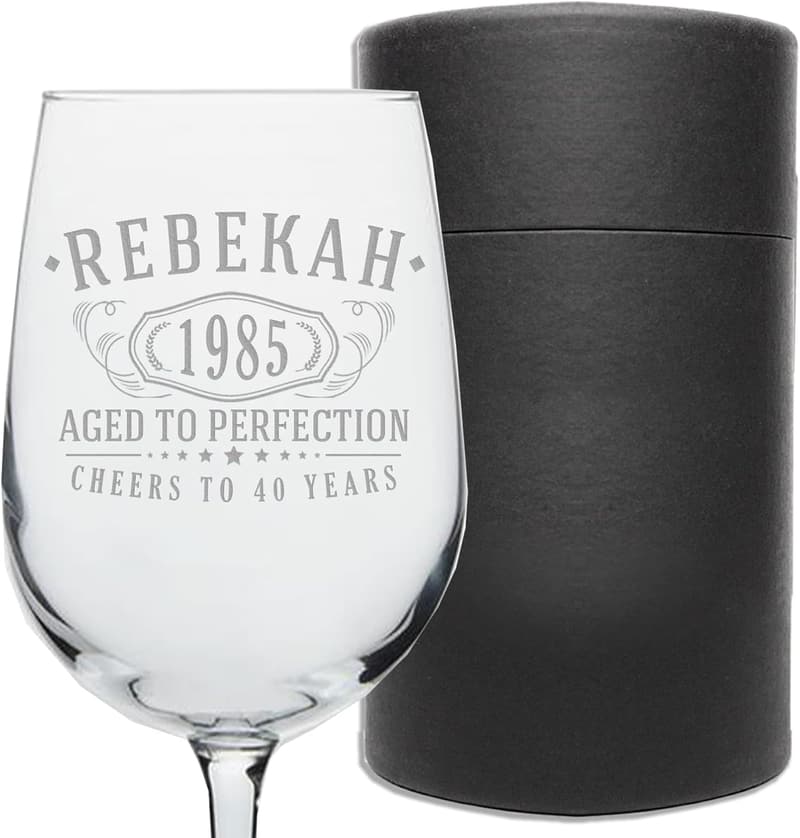 40th Birthday Personalized Etched Stemmed Wine Glass