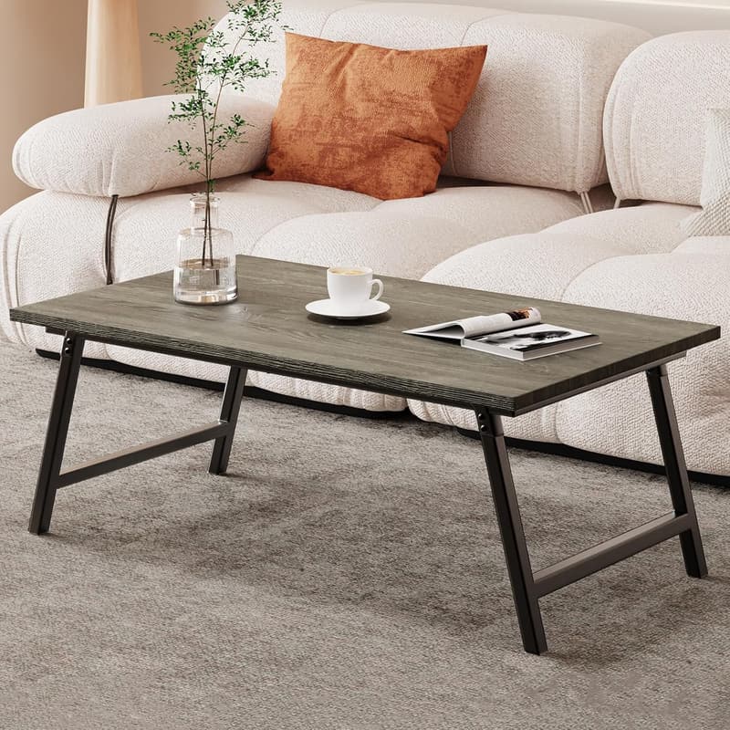 Portable Folding Coffee Table with Metal Legs - Gray Oak