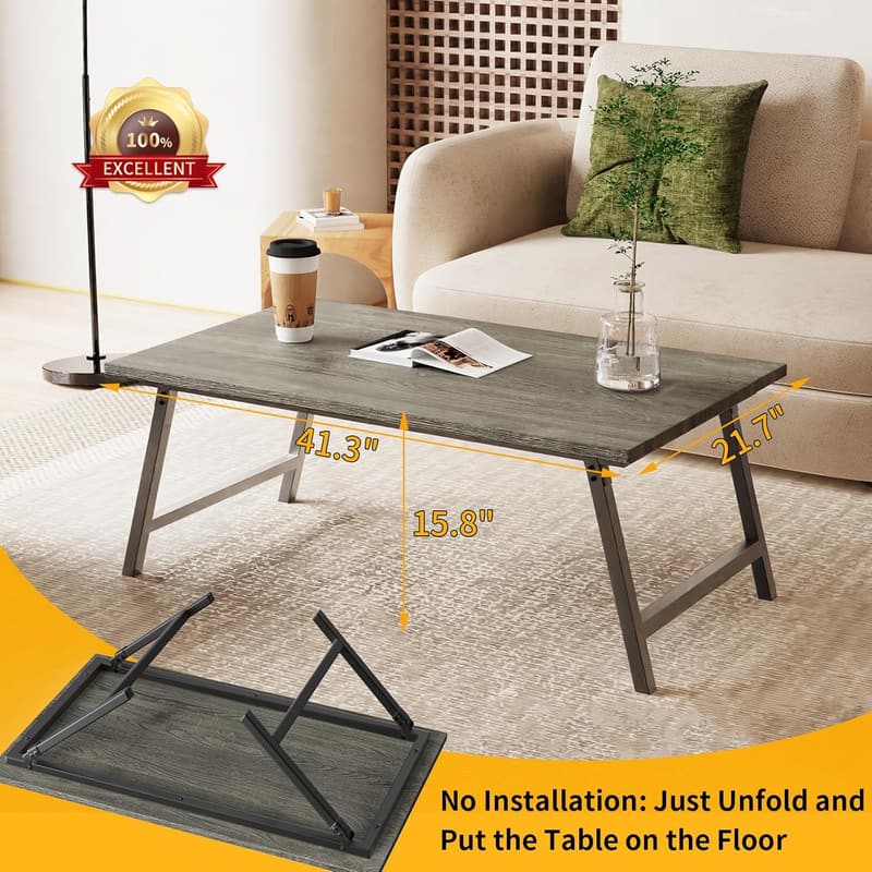 Portable Folding Coffee Table with Metal Legs - Gray Oak