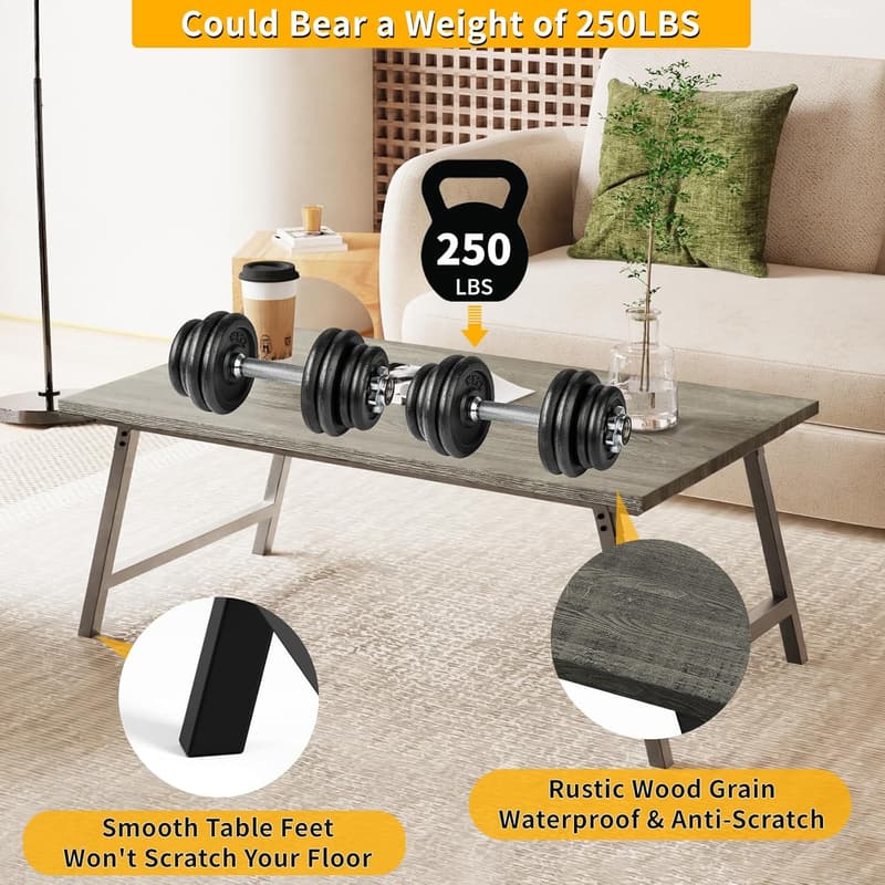 Portable Folding Coffee Table with Metal Legs - Gray Oak
