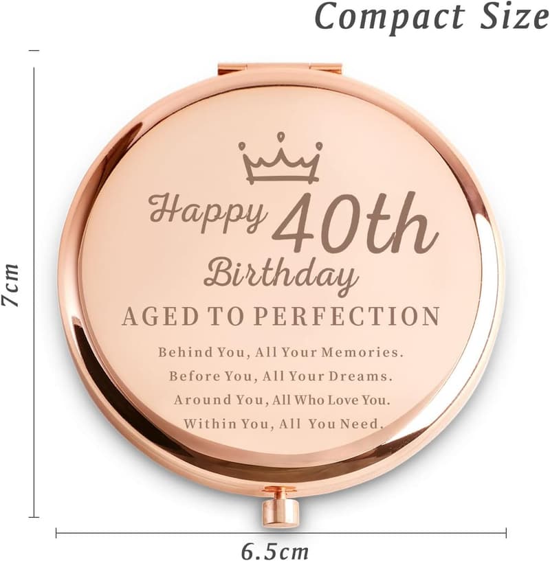 40th Birthday Personalized Engraved Compact Mirror for Women