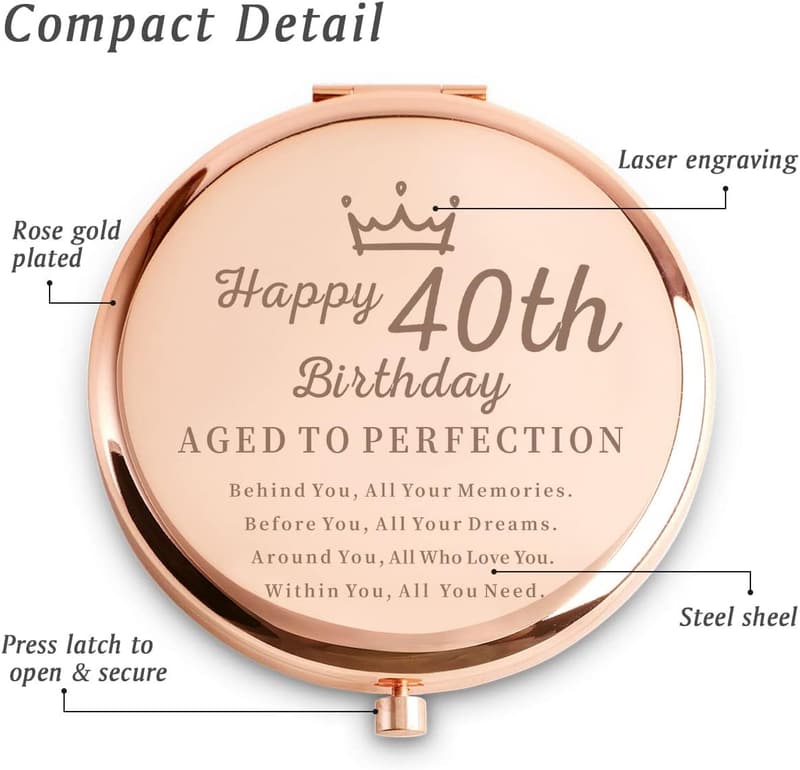 40th Birthday Personalized Engraved Compact Mirror for Women