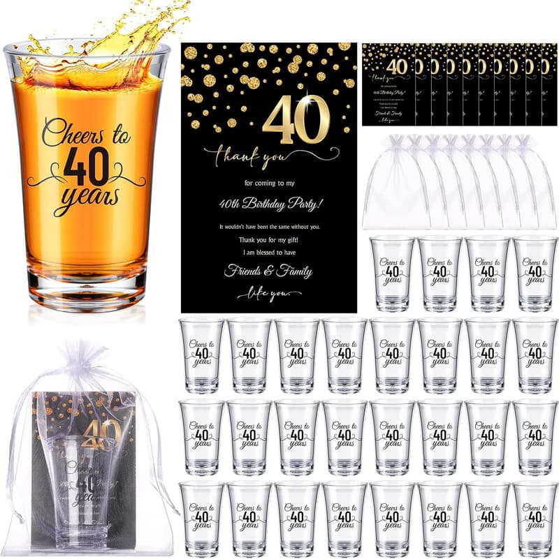 40th Birthday Party Favor Set: 50 Personalized Plastic Cups with Gift Bags