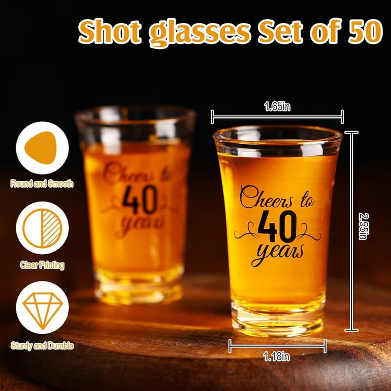 40th Birthday Party Favor Set: 50 Personalized Plastic Cups with Gift Bags