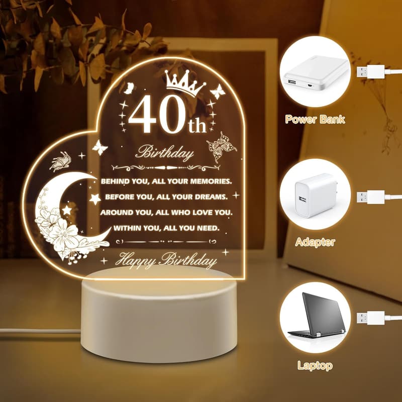 40th Birthday Personalized Night Light for Women