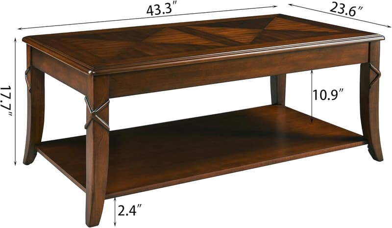 Mid-Century Solid Wood Coffee Table with Storage Shelf