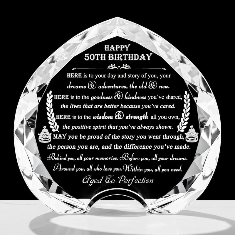 50th Birthday Crystal Heart Gift - Personalized 1974 Design