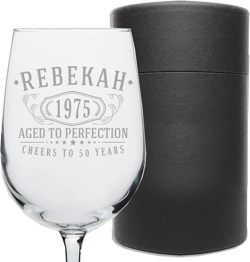 50th Birthday Personalized Etched Stemmed Wine Glass