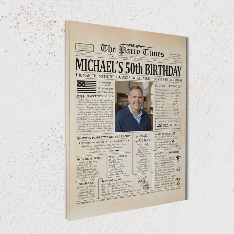 50th Birthday Personalized Newspaper Canvas Poster