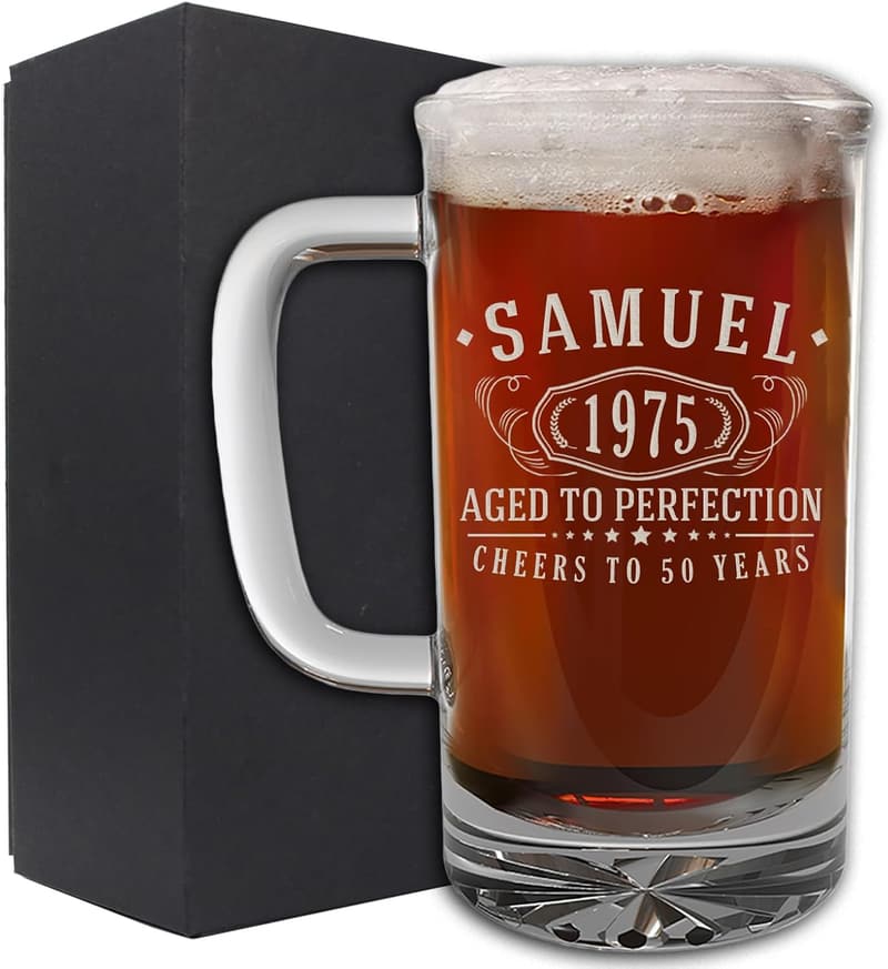 50th Birthday Personalized Etched 16oz Beer Mug