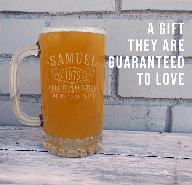 50th Birthday Personalized Etched 16oz Beer Mug