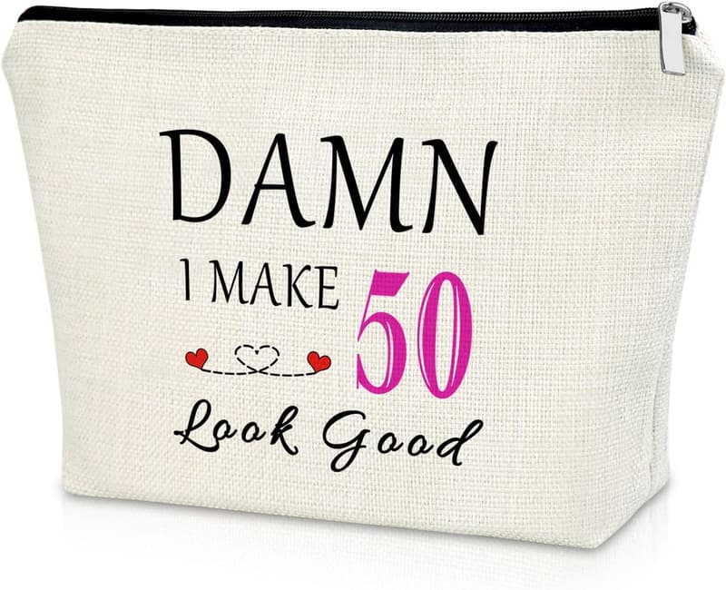 50th Birthday Makeup Bag for Women - Gift for Wife or Aunt