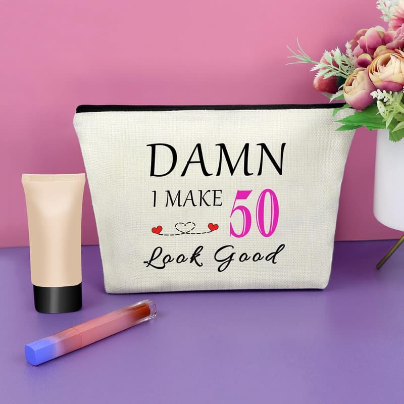 50th Birthday Makeup Bag for Women - Gift for Wife or Aunt