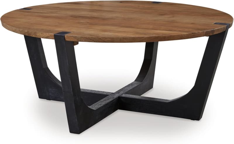 Farmhouse Coffee Table with Angled Wood Legs in Light Brown & Black