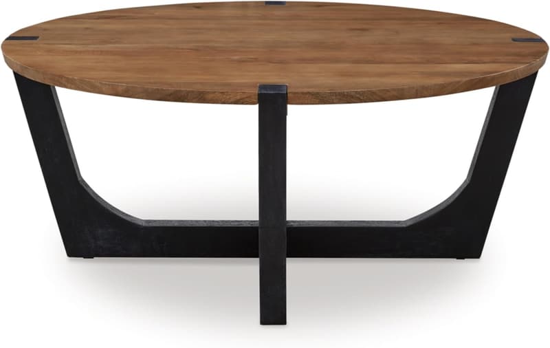Farmhouse Coffee Table with Angled Wood Legs in Light Brown & Black
