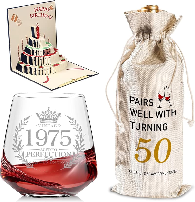Personalized Vintage 1975 Engraved Wine Glass for 50th Birthday