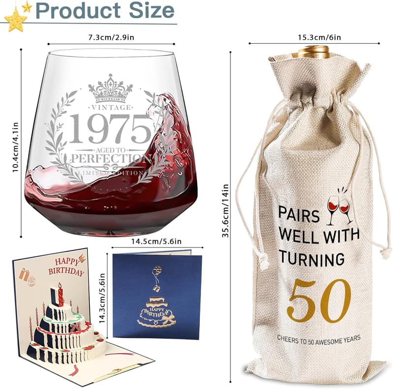 Personalized Vintage 1975 Engraved Wine Glass for 50th Birthday