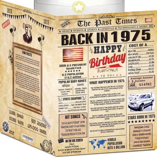 50th Birthday Card - Vintage 1975 Newspaper Design - Jumbo A4