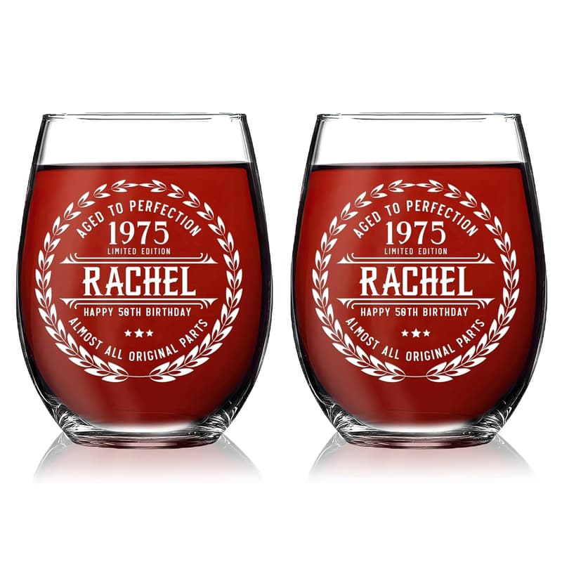 50th Birthday Personalized Wine Glass Set for Women