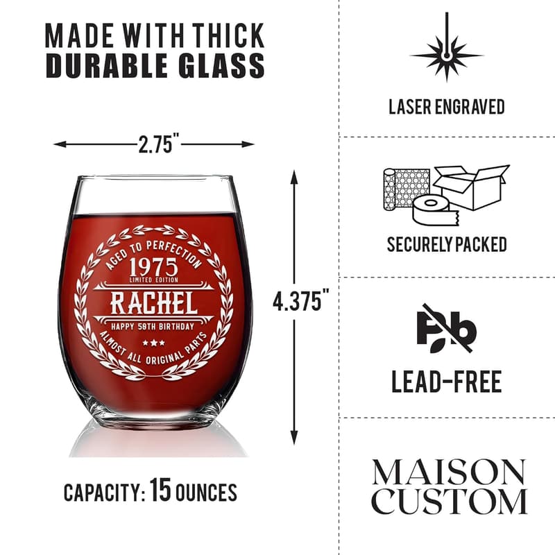 50th Birthday Personalized Wine Glass Set for Women