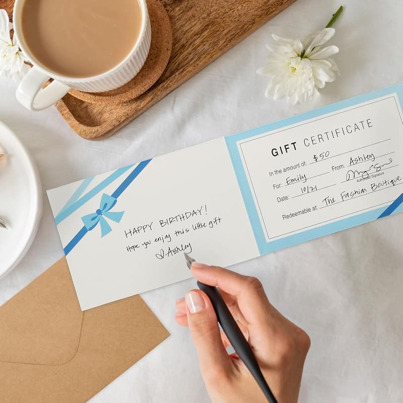 Custom Gift Certificates with Envelopes for Small Businesses - 36 Pack