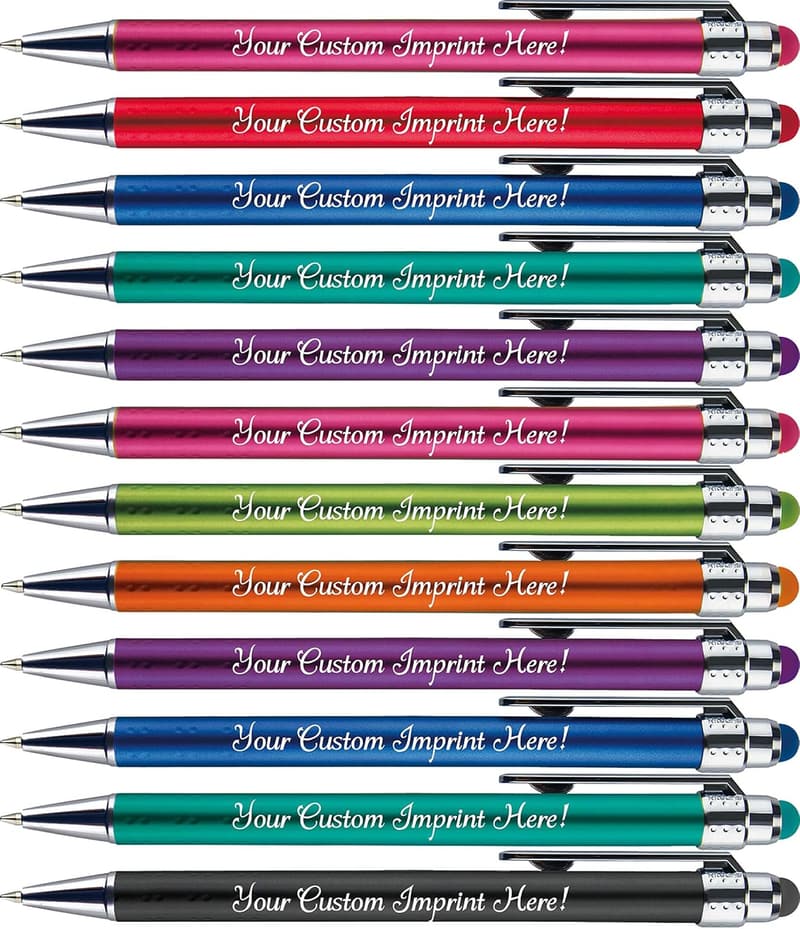 Custom Personalized Pens with Stylus Tip - 12 Pack