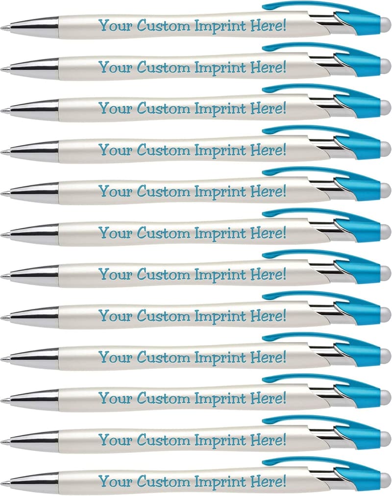 Personalized Custom Pens with Stylus - 12 Pack (Aqua)