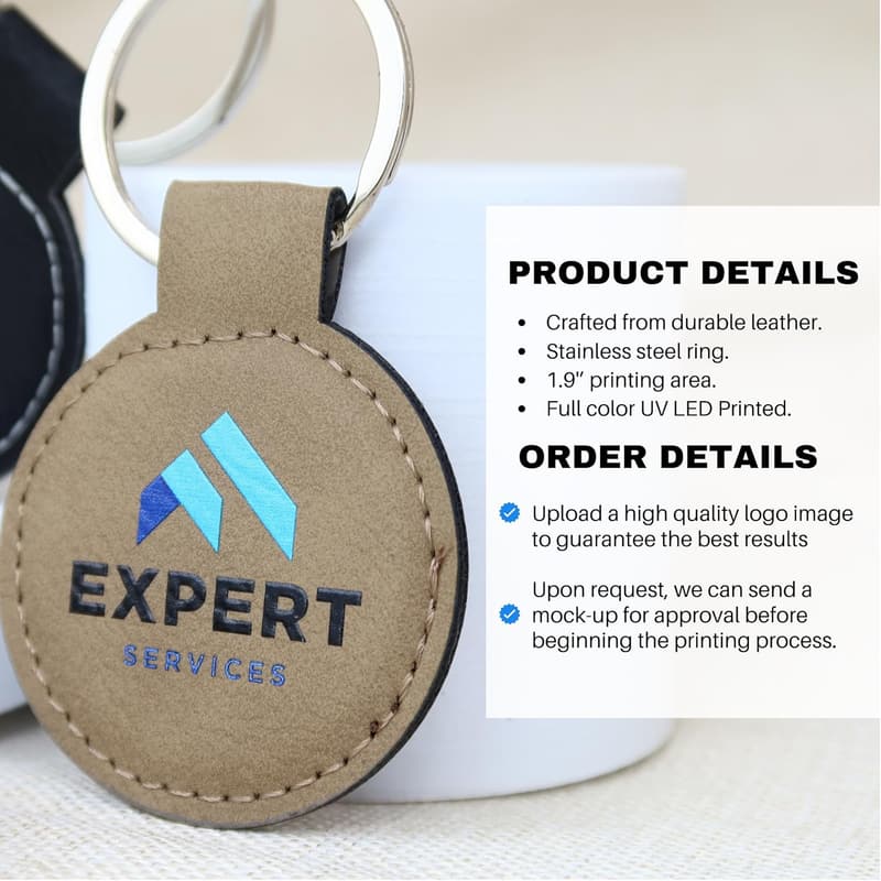 Personalized Leather Keychain with UV Printed Logo