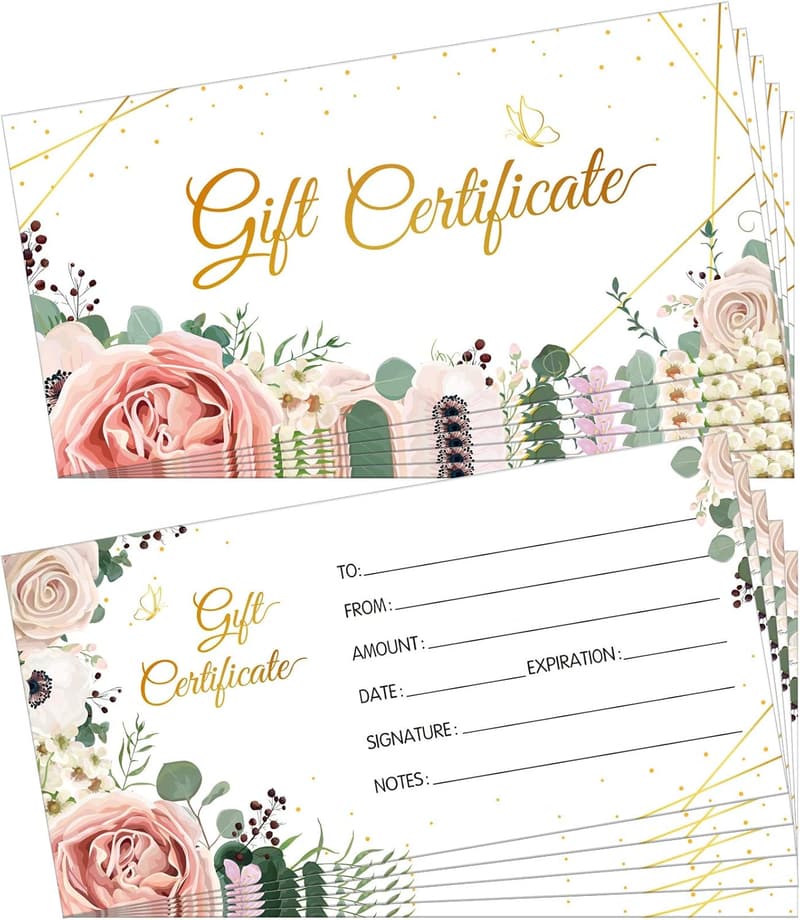 Birthday Gift Certificate Voucher Cards - 100 Pack Floral Design