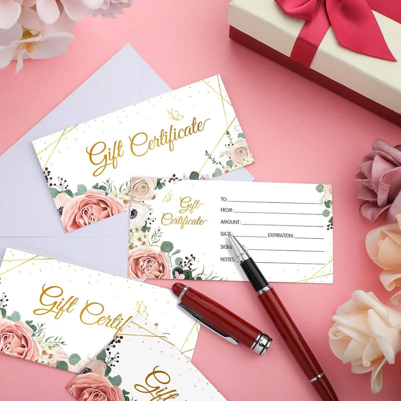 Birthday Gift Certificate Voucher Cards - 100 Pack Floral Design