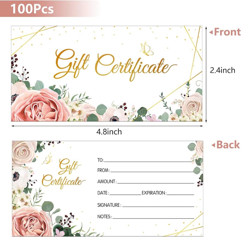 Birthday Gift Certificate Voucher Cards - 100 Pack Floral Design