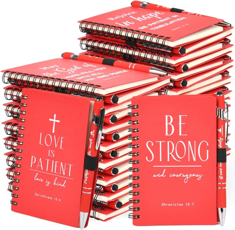 Christian Prayer Journal Set - Inspirational Gifts for Women - 30 Red Notebooks with Pens
