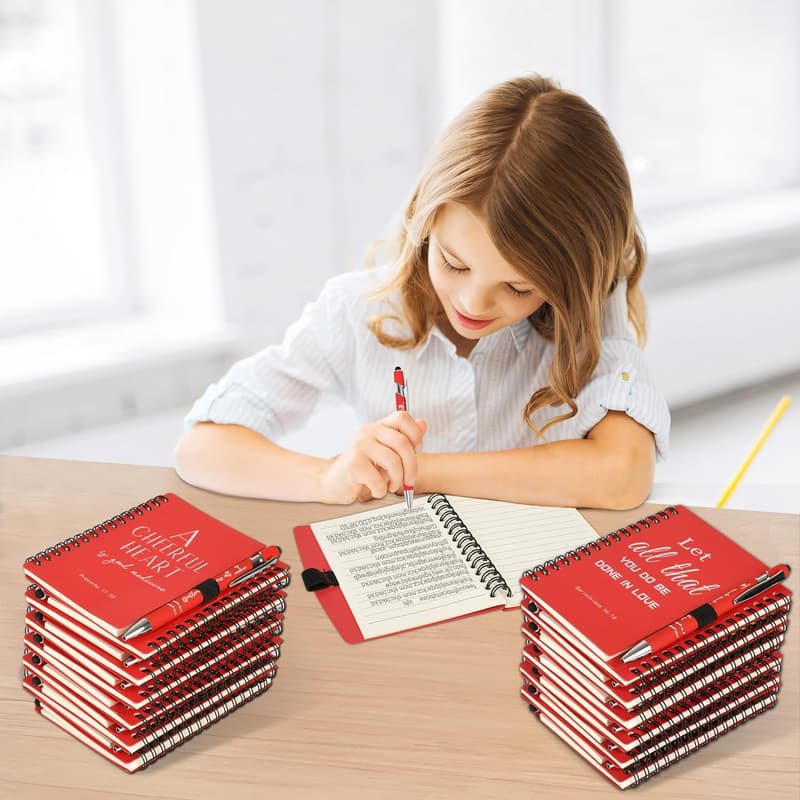 Christian Prayer Journal Set - Inspirational Gifts for Women - 30 Red Notebooks with Pens