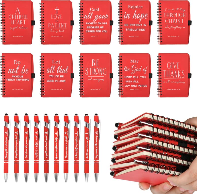 Christian Prayer Journal Set - Inspirational Gifts for Women - 30 Red Notebooks with Pens