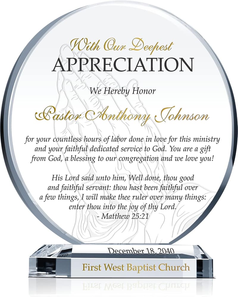 Customized Circle Crystal Plaque for Pastor - Unique Appreciation Gift
