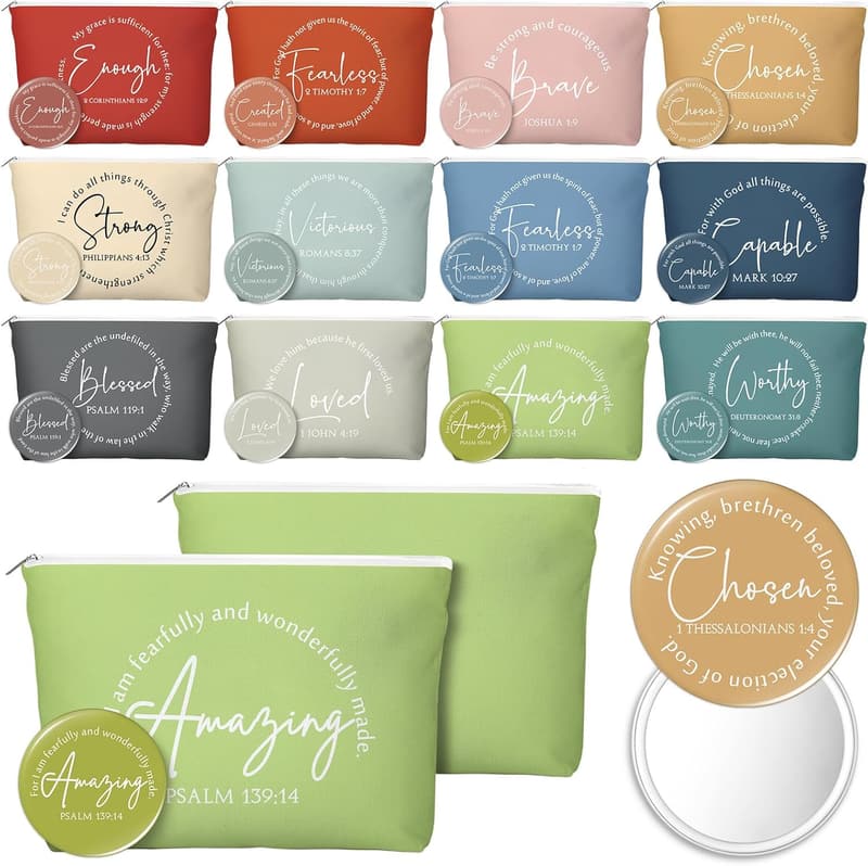 Christian Gifts for Women: Canvas Makeup Bags & Mirrors Set