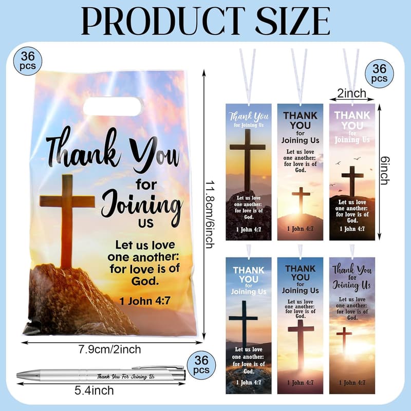 Church Welcome Gift Set: 36 Religious Bags, Pens & Bookmarks